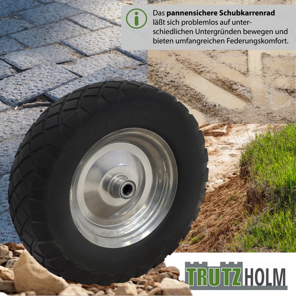 Pannensicheres Schubkarrenrad mit Stahlfelge für verschiedene Untergründe, geeignet für Trutzholm Schubkarren.
