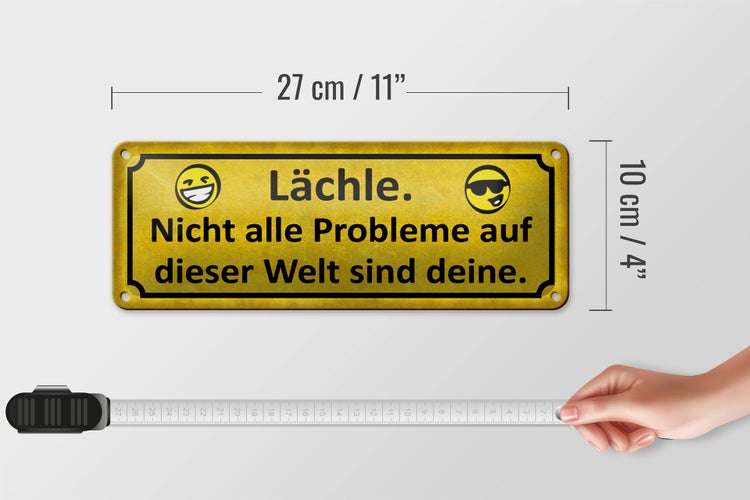 Blechschild Spruch 27x10cm Lächle nicht alle Problem deine Dekoration