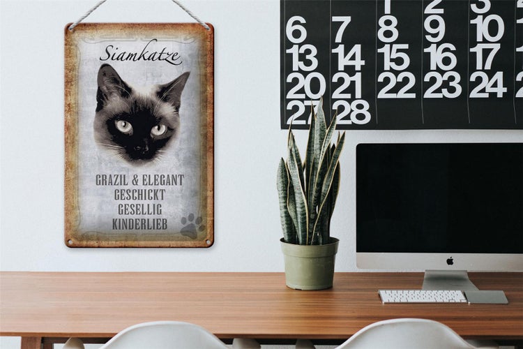 Blechschild Spruch 20x30cm Siamkatze Katze grazil Schild