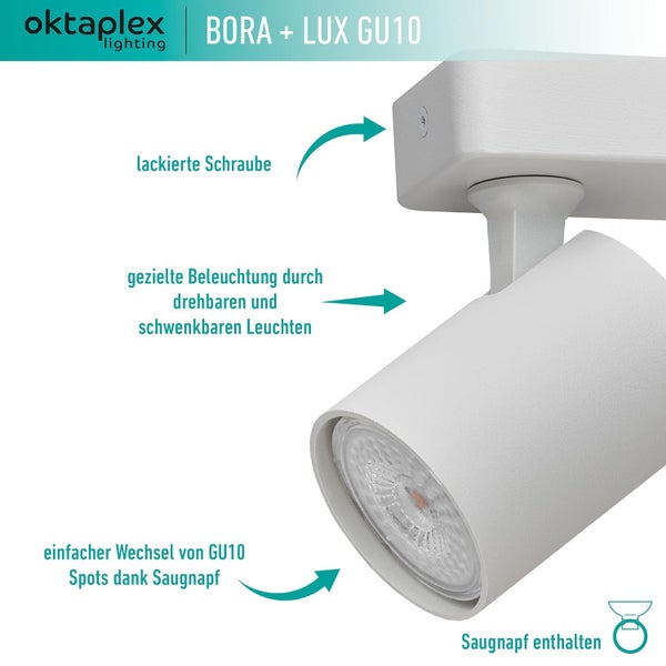 Bora Deckenstrahler 3-flammig GU10 LED Leuchtmittel 400lm 2700K warmweiß schwenkbar Spotbalken für Decken und Wände weiß