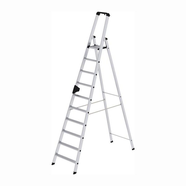 Aluminium Stehleiter mit acht Stufen und einer Plattform für sicheres Arbeiten in der Höhe.