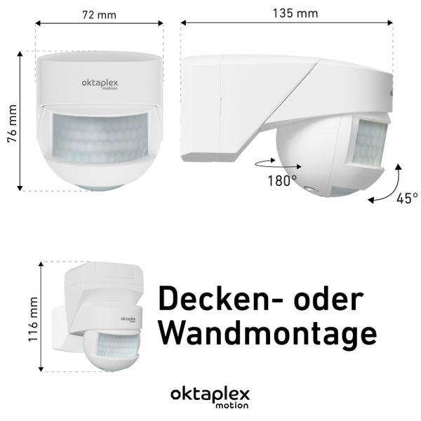 Oktaplex Lea 180° Bewegungsmelder Aussen mit Unterkriechschutz IP54 weiß