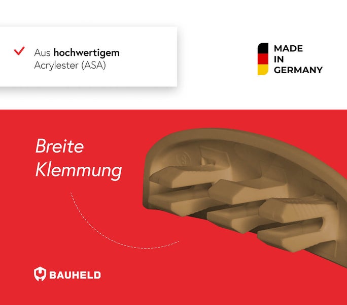 Breite Klemmung aus Acrylester (ASA) Made in Germany