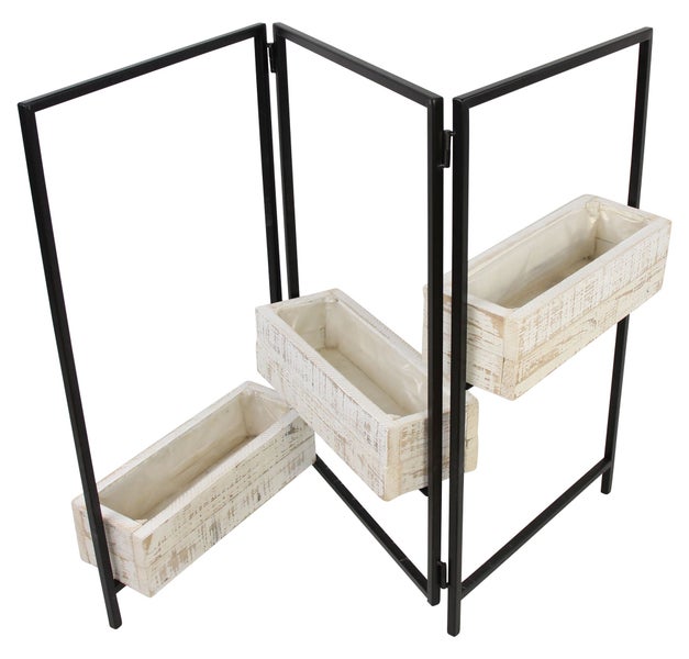 FRANK FLECHTWAREN | Pflanz-Paravent Modern Shabby, METALL, HOLZ, FOLIE, 39 x 13 x70 cm