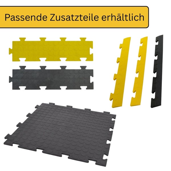 Passendes Zubehör für ineinandergreifende Bodenfliesen und Kantenleisten mit Noppenstruktur erhältlich.