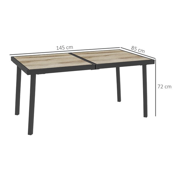 Outsunny Gartentisch, Balkontisch, 145 x 85 cm Terrassentisch für 6 Personen mit Holzoptik, Esstisch für Garten, Stahlgestell, Grau
