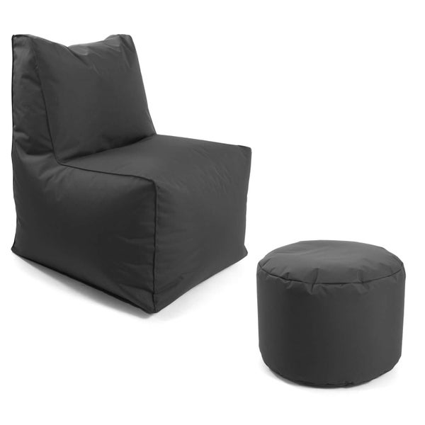 mokebo Outdoor Sitzsack-Sessel mit Hocker für Balkon und Garten 'Der Ruhepol', Outdoor Bean Bag mit EPS-Perlen Füllung in Anthrazit