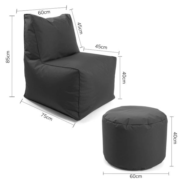 mokebo Outdoor Sitzsack-Sessel mit Hocker für Balkon und Garten 'Der Ruhepol', Outdoor Bean Bag mit EPS-Perlen Füllung in Anthrazit