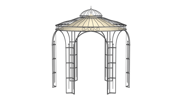 Pavillon ELEO Milano Ø 2,9 m anthrazit - pulverbeschichtet | mit Dekorkugel und Sonnensegel ecru