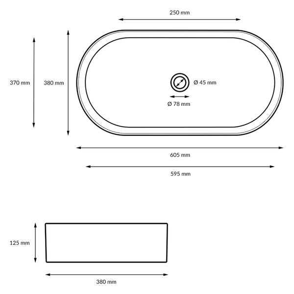 ECD Germany Waschbecken Waschtisch 605x380x125 mm Keramik Oval Weiß inkl. Ablaufgarnitur für Waschbecken ohne Überlauf Aufsatzbecken Aufsatzwaschbecken Aufsatzwaschtisch Waschschale Spülbecken Becken