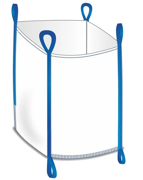 Ein leerer Big Bag aus Polypropylen-Gewebe mit vier Hebeschlaufen zum Transportieren von Schüttgut.