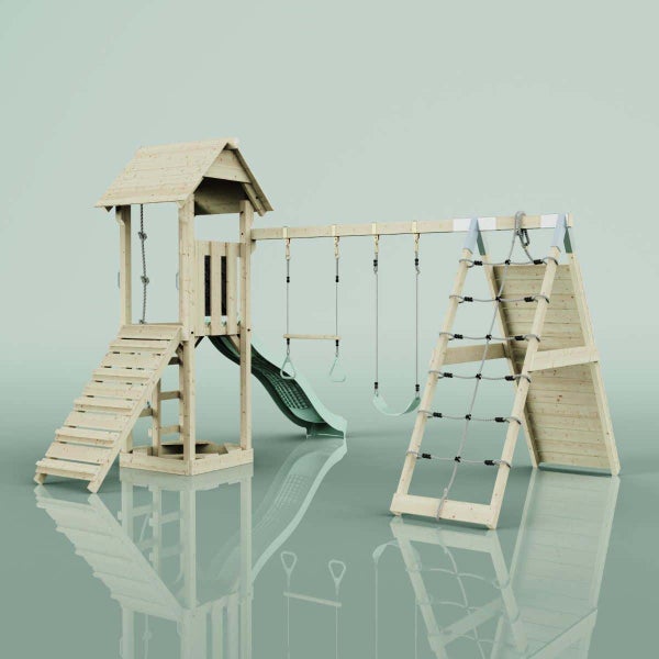 OutdoorToys Spielturm Kiruna aus Holz in Grün Trapezstange
