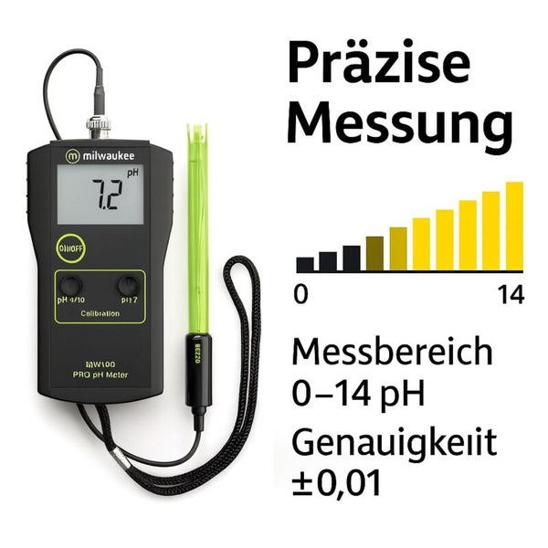 Milwaukee Logo pH-Messgerät mit Messsonde und Messbereichsanzeige