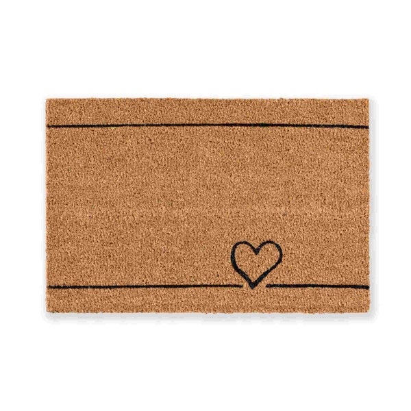 Fußmatte aus Kokosfaser mit Herzmotiv und Streifen
