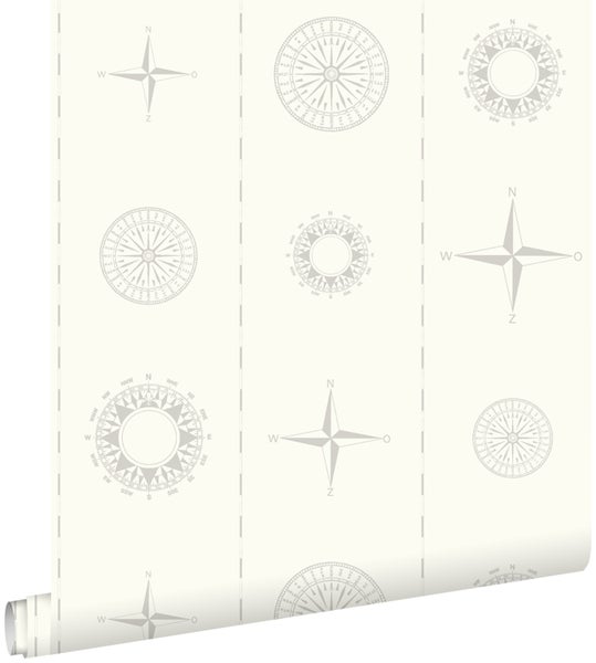 ESTAhome Tapete Windrosen Silber - 53 cm x 10.05 m - 136424