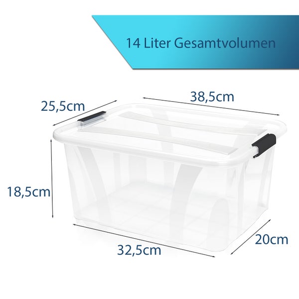 BigDean Aufbewahrungsbox mit Deckel transparent - 14L + Clipverschluss - Stapelbox Ordnungsbox Clipbox Lagerbox Box mit Deckel Storage Boxes - Klarsichtbox mit Deckel – stapelbar Schuhbox