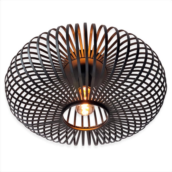 Goliving Deckenleuchte Schwarz - Deckenleuchte - E27 - Metall - Bambusoptik - Ø 40 cm