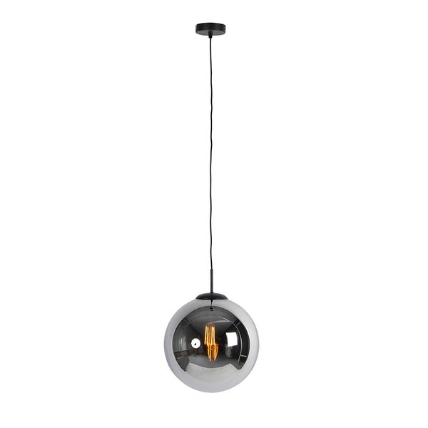 Art Deco Hängelampe schwarz mit Rauchglas 30 cm - Pallon