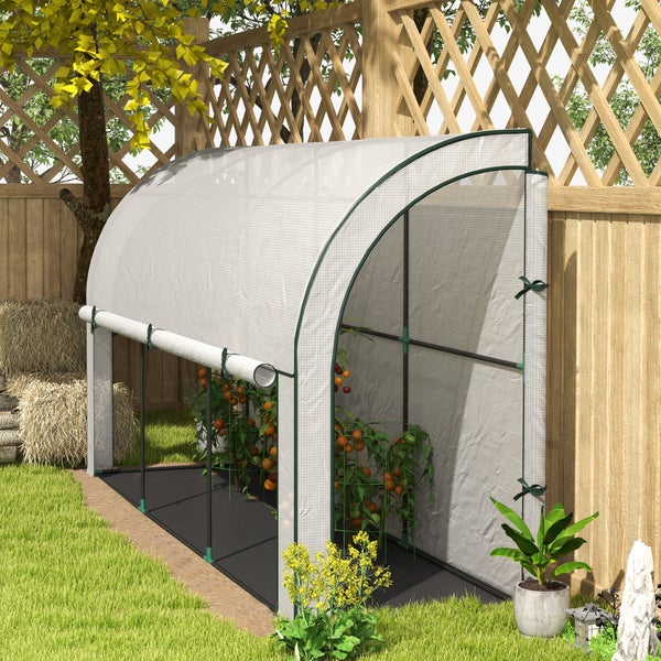 Outsunny Gewächshaus mit Rolltür, winterfest Foliengewächshaus aus Stahl, Treibhaus für Balkon, Garten, Tomatenhaus mit UV schutz 300x80x157cm Tomatengewächshaus für Gemüse Blumen Pflanzen Weiß