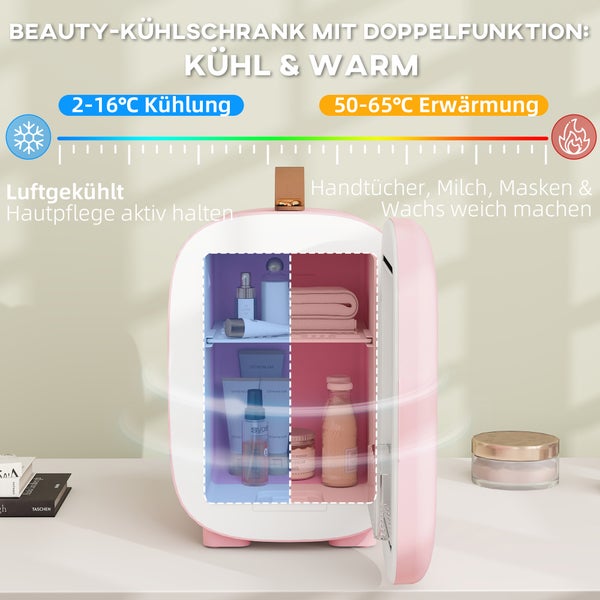 Kosmetik-Kühlschrank mit Kühl- und Wärmefunktion von 2 bis 16 Grad und 50 bis 65 Grad Celsius zur Aufbewahrung von Hautpflegeprodukten.