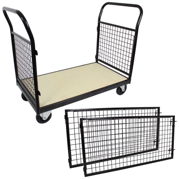 Gitterwagen Plattformwagen 500 kg 119x67x107cm Vierwandwagen Transportwagen Gitterrollwagen Bremse