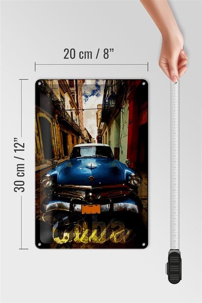 Blechschild Spruch 20x30cm Cuba blaues Auto