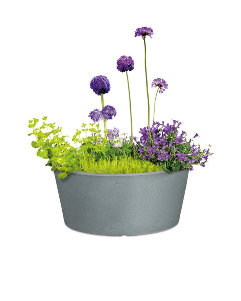Scheurich C-Cone 40, Pflanzschale/Blumentopf/Pflanzkübel, rund,  aus Kunststoff Farbe: Stony Grey, 39 cm Durchmesser, 17,5 cm hoch, 15 l Vol.