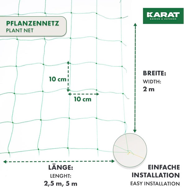 FLOORDIREKT Pflanzennetz-Set Mina - Gartenbedarf - Rankhilfen - aus grünem Kunststoff - mit großem Netz - 2 x 5 m - 42-teilig