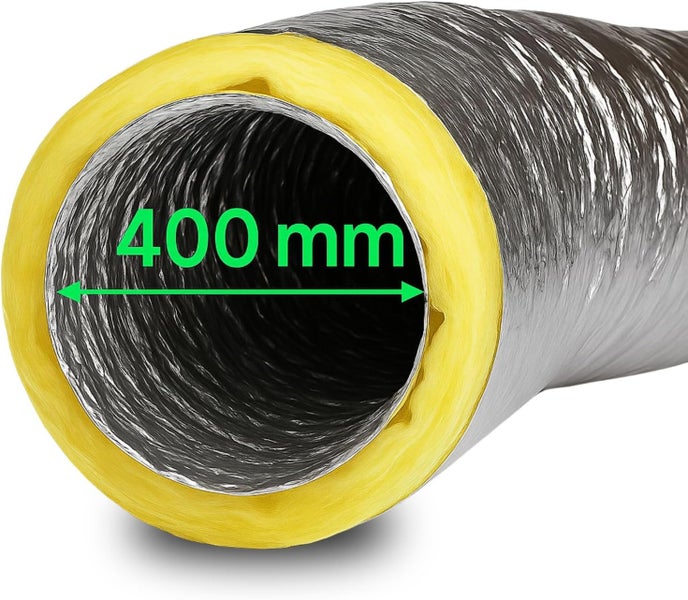 Isolierter flexibler Lüftungsschlauch mit einem Innendurchmesser von 400 Millimeter.