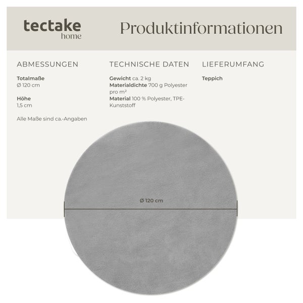 Kurzflorteppich tectake rutschfeste Unterseite verschiedene Größen und Farben Ø 120 cm
