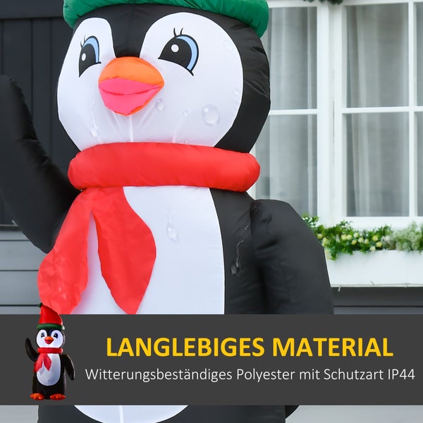 HOMCOM Aufblasbarer Weihnachts-Pinguin, mit Lichtern, automatisch, wetterfest, 79 x 67 x 155 cm, Polyester-Stoff, Mehrfarbig