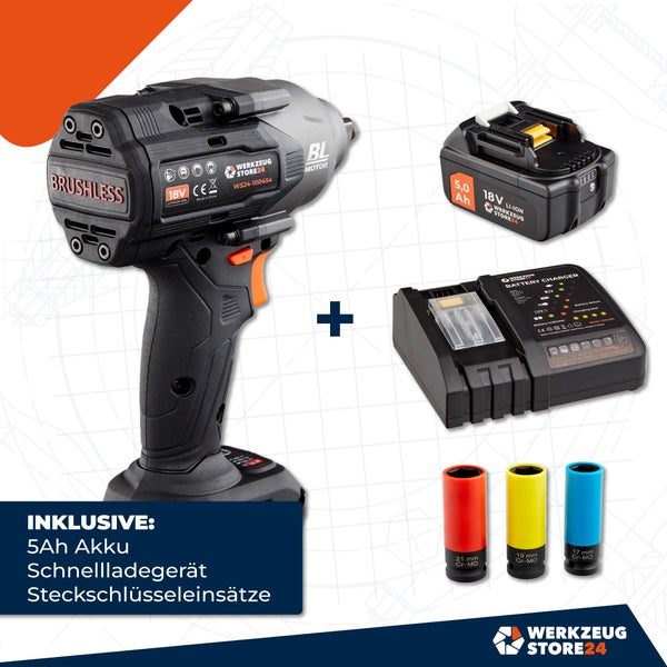 Werkzeug Store24 Akku-Schlagschrauber Set mit Akku, Ladegerät und Steckschlüsseln