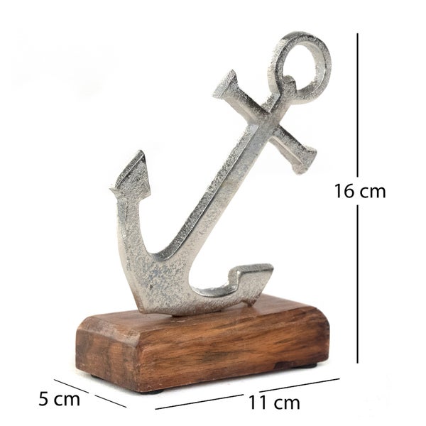 Aufsteller Maritim Anker  Metall, Mangoholz silber-braun