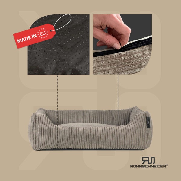 Rohrschneider Tierbett Cordstoff breit Gr. 1 taupe + faltbarer Reisenapf