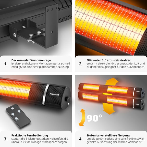 Infrarotheizstrahler  tectake Solaris Horizon einfache Montage, 95 x 11 x 10,5 cm 3 Leistungsstufen, 1000, 2000 und 3000 W schwarz