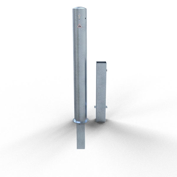 Schake Absperrpfosten herausnehmbar aus Stahlrohr verzinkt Ø108x2,9mm mit Profilzylinder und Stahlkappe 900mm Überflur