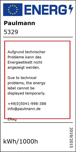 Paulmann Energielabel kann aufgrund technischer Probleme nicht angezeigt werden.