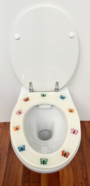 WC Sitz Butterfly, mit Schmetterlingen, sehr schwer, verstellbare Messing verchromte Scharniere, universalpassend