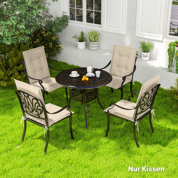 Outsunny 4er Set Sitzkissen 108 x 50 x 5 cm Stuhlkissen mit Bändern, Outdoor Indoor Sitzauflage, Sitzpolster, Bankpolster für Gartenmöbel, Sitzsthul, Essstuhl, Beige