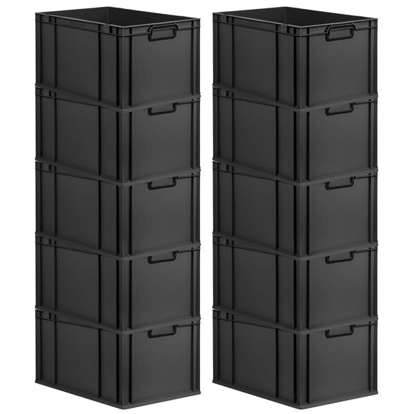 PROREGAL SparSet 10x Eurobox NextGen Color, HxBxT 32x40x60cm, 65 Liter, Griffe schwarz geschlossen, Verstärkter Boden, Schwarz, Eurobehälter, Transportbox, Transportbehälter, Stapelbehälter