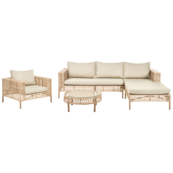 Lounge Set mit Tisch 4-Sitzer CALASETTA linksseitig Polyrattan Beige