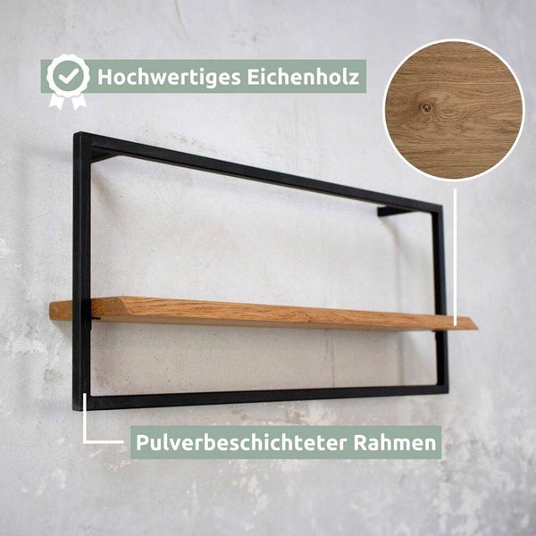 holz4home Wandregal Long in Schwarz Gerahmt von holz4home® Natur mit Baumkante