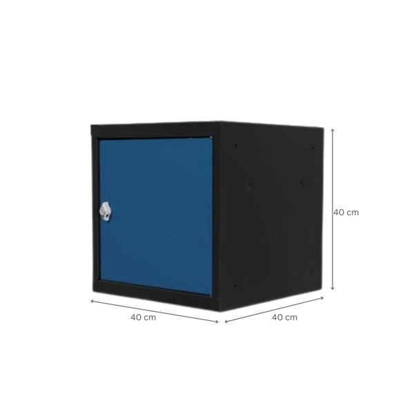 PROREGAL Schließfachwürfel Blocky mit Drehriegelschloss für Vorhängeschloss | HxBxT 40x40x40cm | Anthrazit/Enzianblau | Tresor, Schließfach