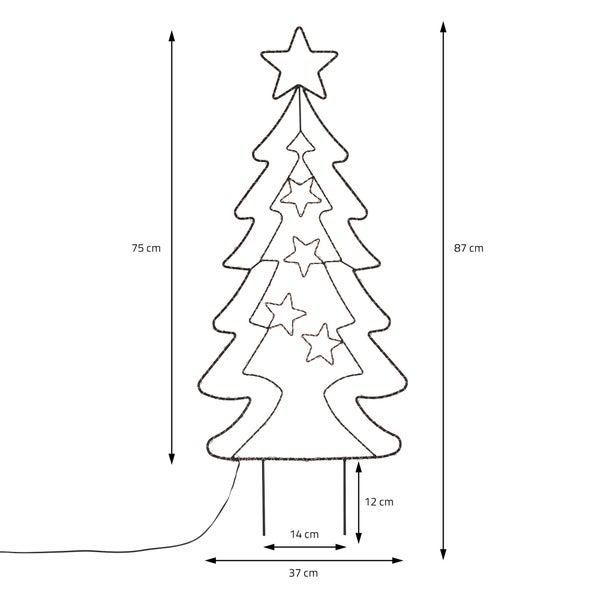 ECD Germany LED Gartenstecker Weihnachtsbaum Tanne 87cm 90 LEDs Warmweiß 6 Std Timer Batteriebetrieben Innen/Außen Metall LED Baum Weihnachten Dekoration Garten Deko Tannenbaum beleuchtet Lichterbaum