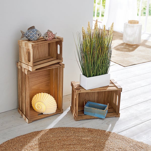 FRANK FLECHTWAREN | Holzkiste Basic, 3er Set, PAULOWNIA, 27,5 x 17,5 x 14 cm, 32,5 x 22,5 x 16 cm, 37,5 x 27,5 x 18 cm