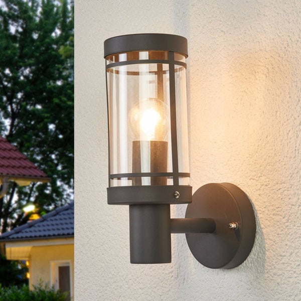 Lindby Edelstahl Wandlampe aussen, Aussenwandleuchte dunkelgrau spritzwassergeschützt IP44 1x E27 max. 60W ohne Leuchtmittel Aussenleuchte
