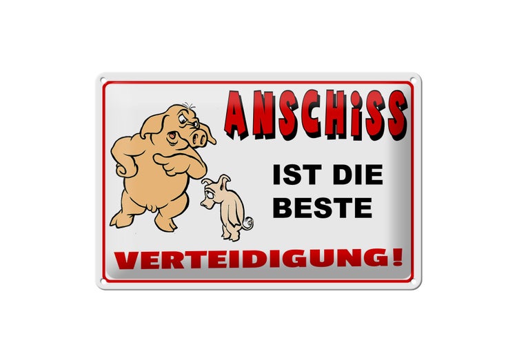 Blechschild Spruch 30x20cm Anschiss ist beste Verteidigung
