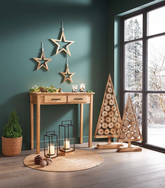 FRANK FLECHTWAREN | Holzdeko Tannenbaum, 2er Set, 38 x 10 x 80 cm, 47 x 12 x 110 cm, HOLZ, PAULOWNIA