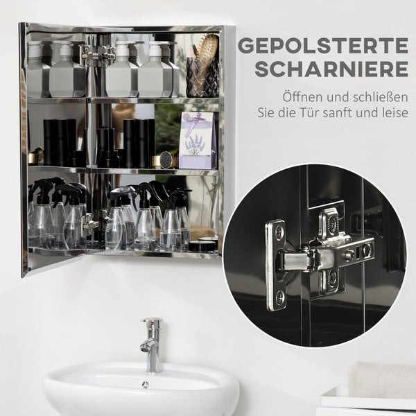 kleankin, Spiegelschrank, Badezimmerschrank, 39L x 12B x 60H cm, Edelstahl, Glas, Silber