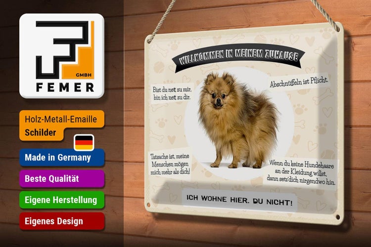 Blechschild Spruch 30x20cm Tiere Spitz willkommen wohne hier